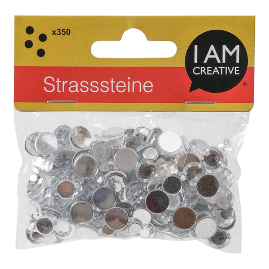 I AM Creative Strasssteine rund selbstklebend 5–10 mm, 350 Stück, Silber