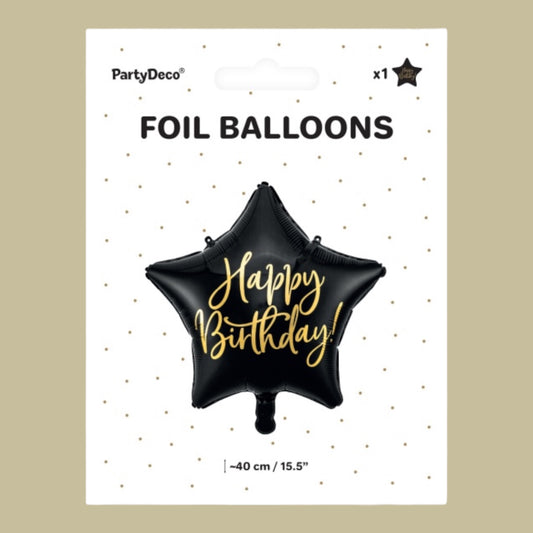 Foil Balloon Star Happy Birthday black 40cm