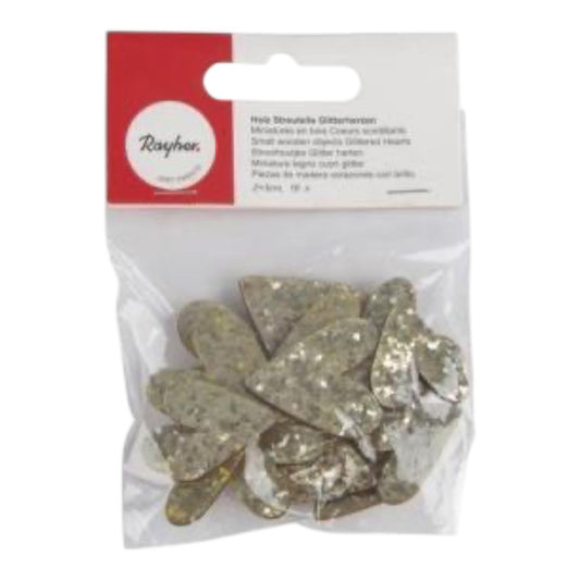 Rayher Holz-Streuteile Glitterherzen, 16 Stück, gold