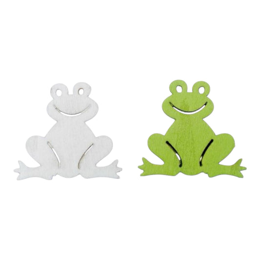 Glorex Streuteile Frosch aus Holz, 8 Stück, ca. 3,8 × 3,4 cm, weiß/grün