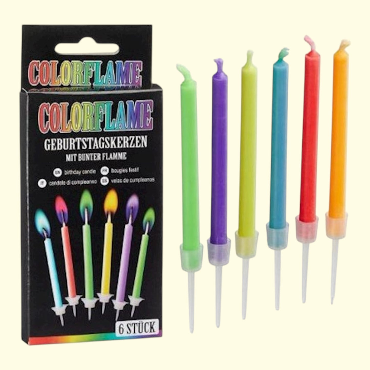 Geburtstagskerze Bunte Flamme 6 Stk. 5.5 cm