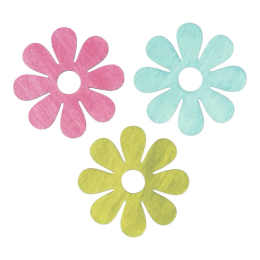 Glorex Blumen aus Holz, bunt gemischt, 24 Stück, ca. 2 cm