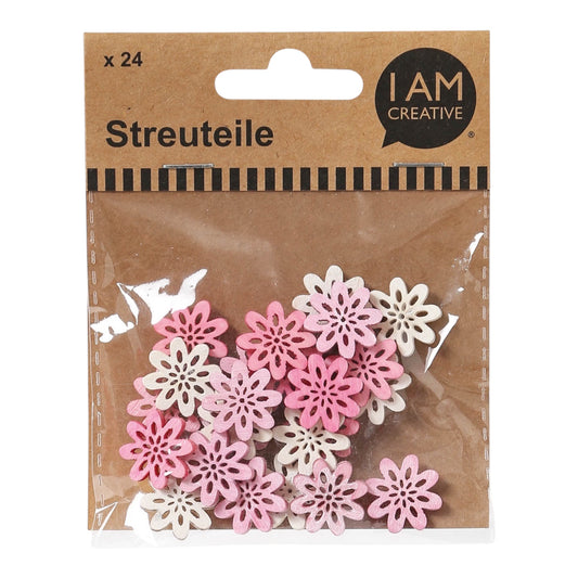 I AM Creative Streuteile Blume III, 24 Stück, ca. 2 cm, weiss/rosa