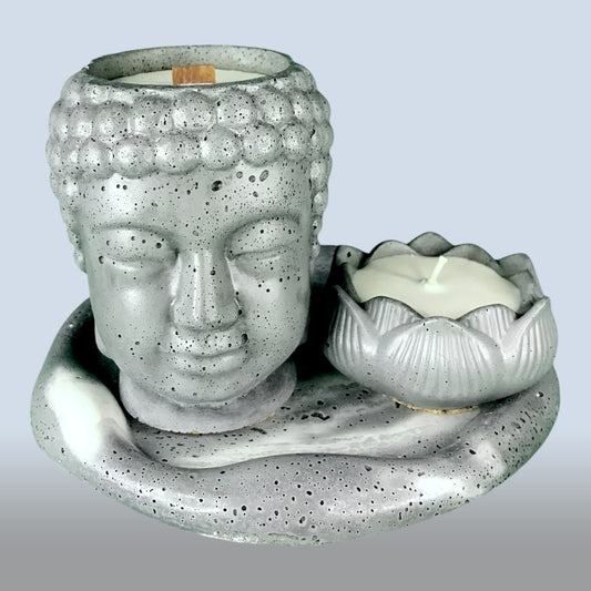 Goleo Sojakerze „Buddha“ im Beton-Design N 502