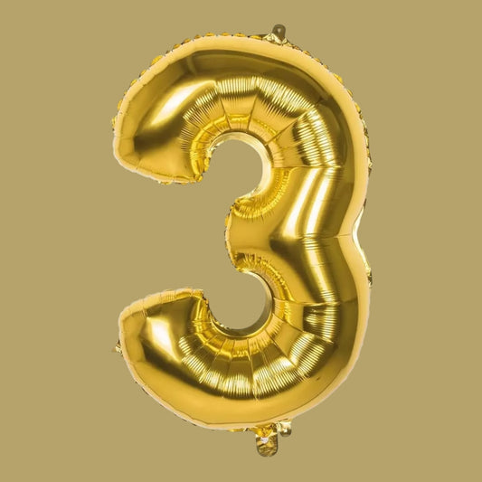 Folienballon Zahl „3“ – Gold, 86 cm