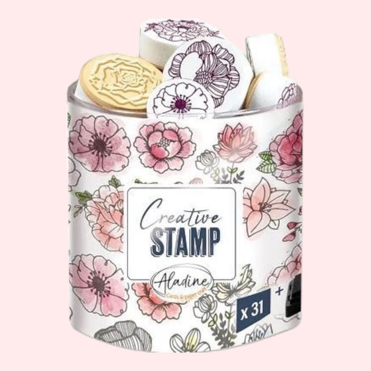 Aladine. Stamp set Flowers 31 pcs. including ink pad