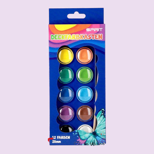 Deckfarbkasten in stabiler Kunststoffbox, 12 Farben