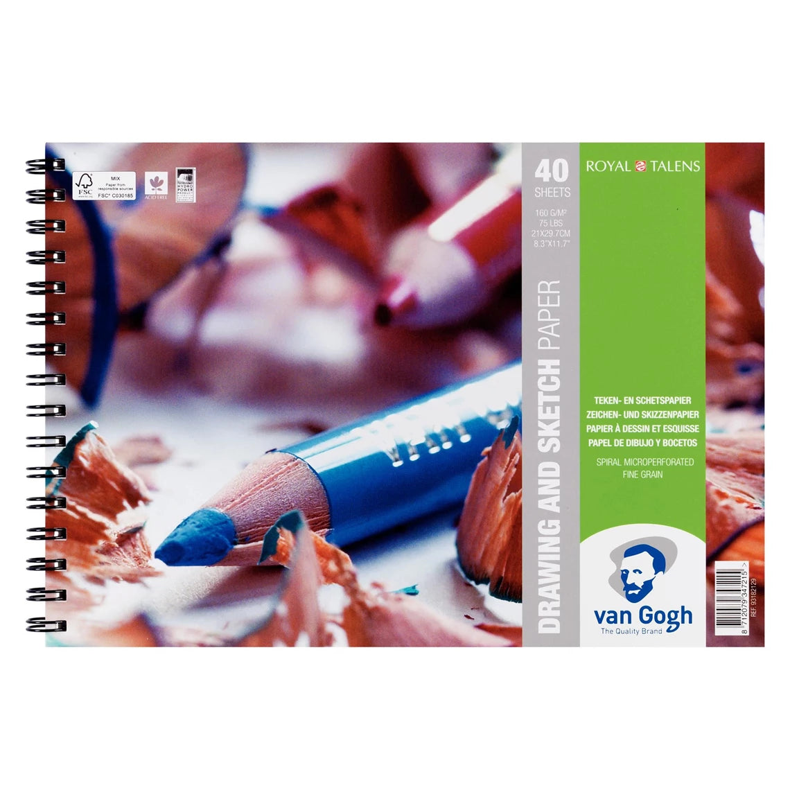 Van Gogh Spiral Bound Pad for Drawings and Sketches 40 Sheets 160 g / 75 lb Size 29.7 x 21 cm (A4) / 8.3" x 11.7"