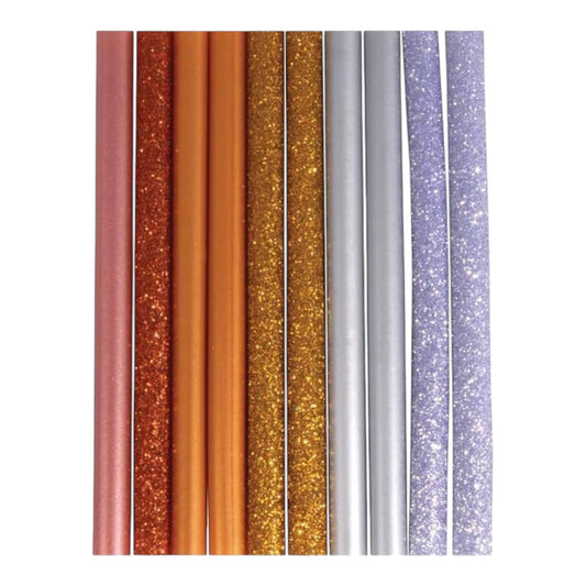 Rayher Glitter-Klebesticks, 7mm / 100mm, Für Heißklebepistole, 10 Stück, Gold/Silver/Copper Mix