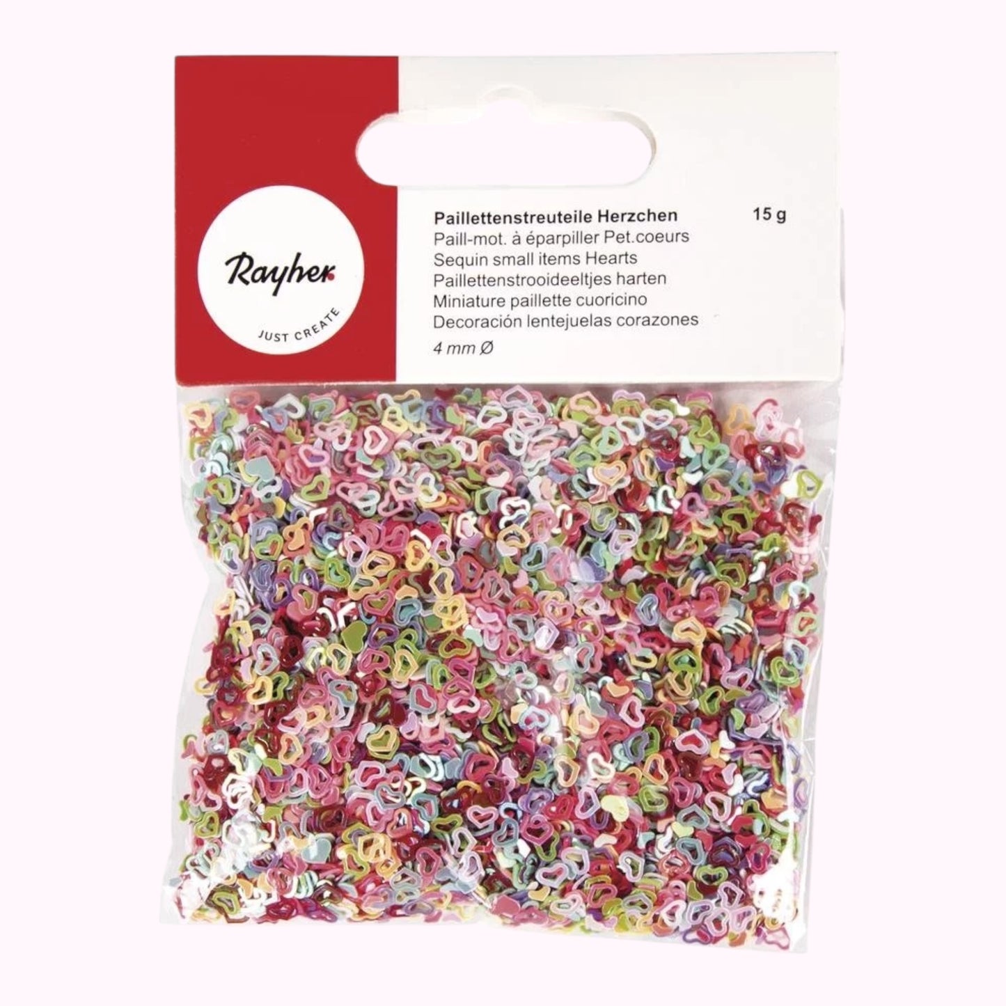 Rayher sequin confetti hearts, 4mm, 15g, colorful
