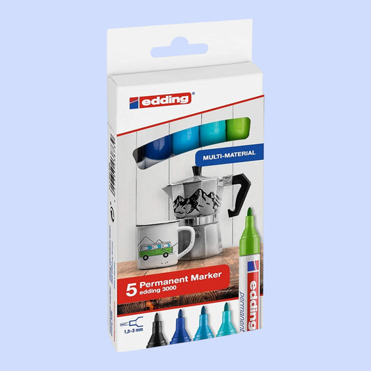 Edding 3000 Permanentmarker – Set Cool Colors (5 Stück)