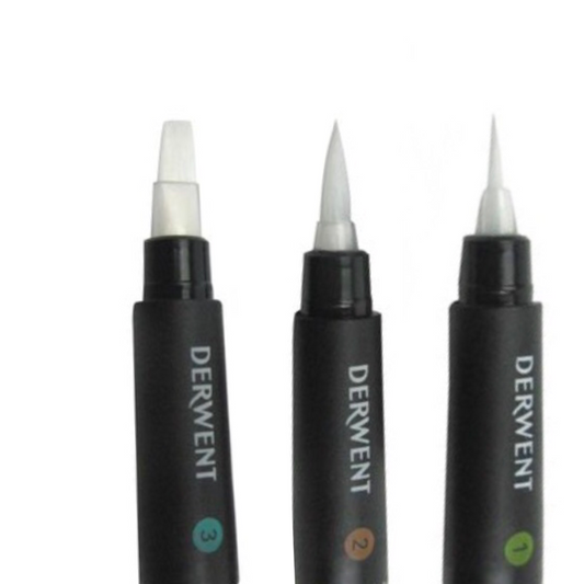 Derwent Waterbrush Multi-Pack – 3 Wasserpinsel mit Wassertank