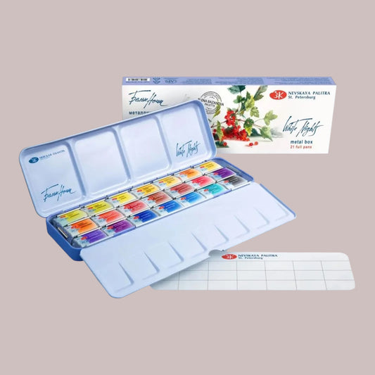 Nevskaya Palitra White Nights™ Aquarellfarbe Set Bazanova im Metallkasten 21 x 2,5 ml Näpfchen