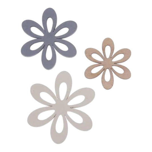 Glorex Streuteile Blumen aus Holz, 9 Stück, ca. 3–4 cm