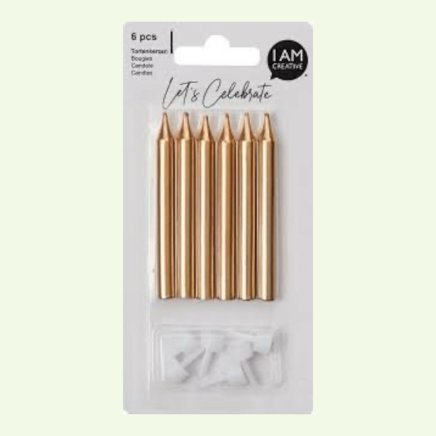 Cake candles gold including holder, 6 pieces, 7 x 80 mm