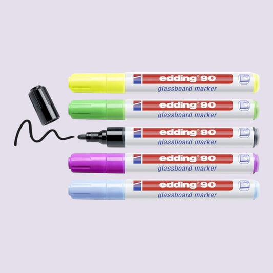 Edding 90 Glass Board Marker, 5 Stück, Set – Sortierte Farben