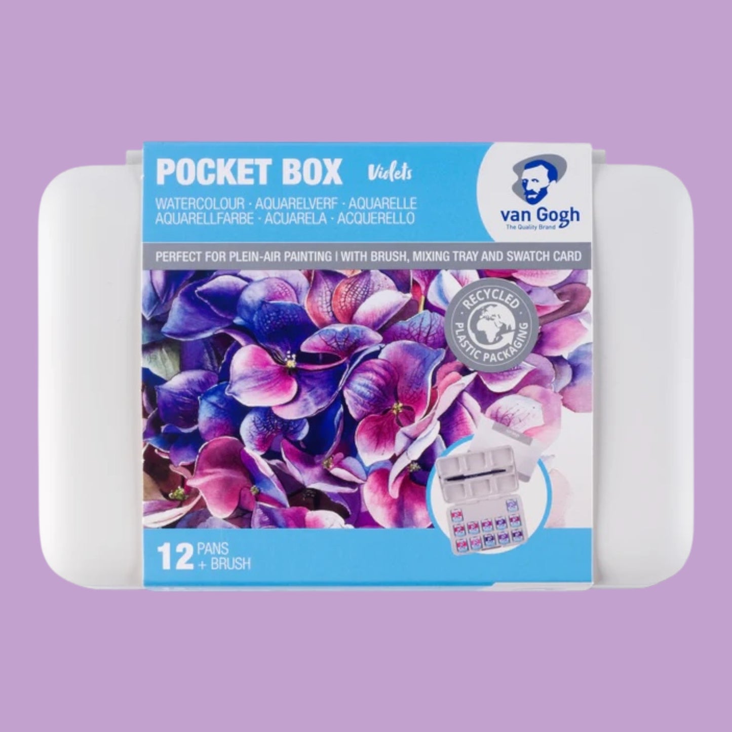 Van Gogh Watercolor Pocket Box Violets 12-pan, brush
