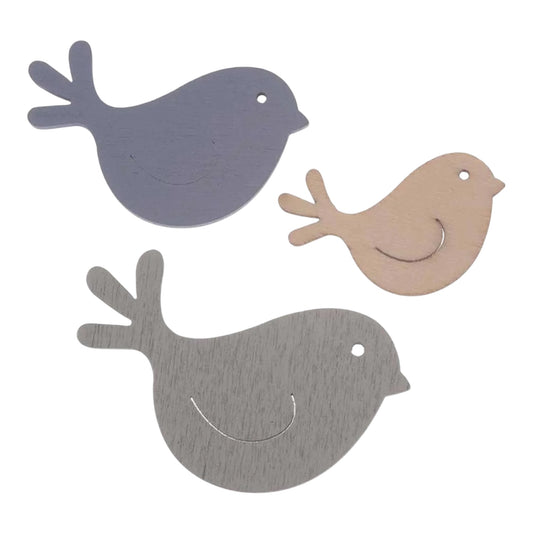 Glorex Streuteile Vögel aus Holz, 9 Stück, Mix, ca. 3,5–5 cm