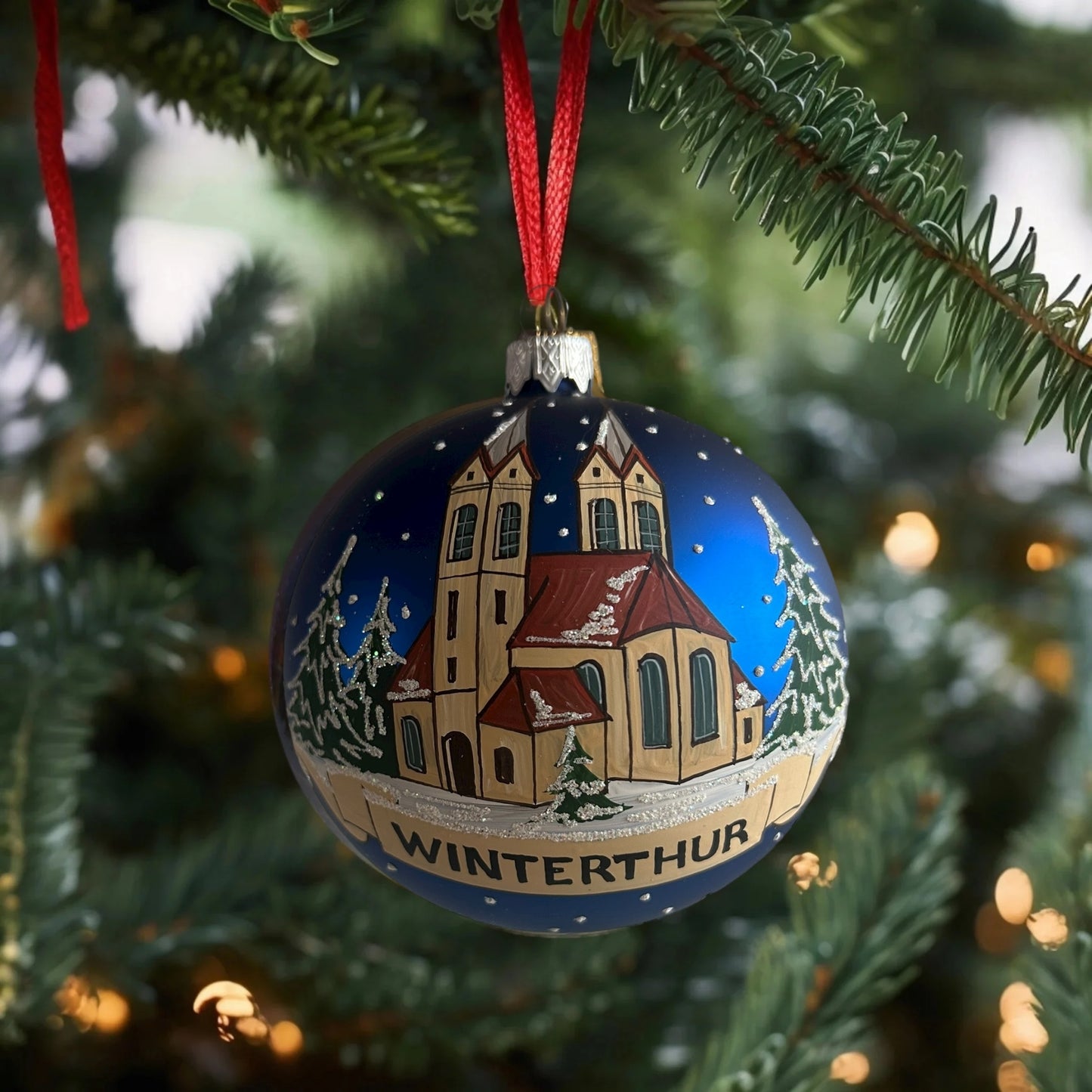 Weihnachtskugeln Winterthur Kirche Dunkelblau