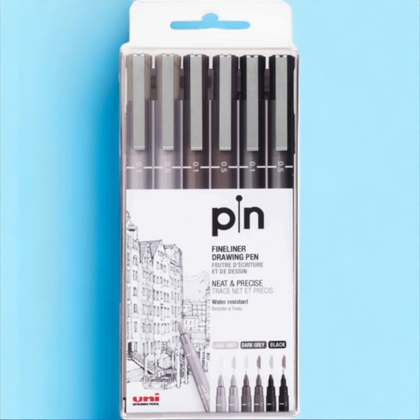 UNI-BALL Fineliner Pin 0.1/0.5mm 3 Farben 6er