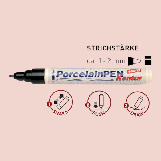 Kreul Porcelain PEN Stift, 1-2 mm, schwarz, zum Einbrennen, Kontur