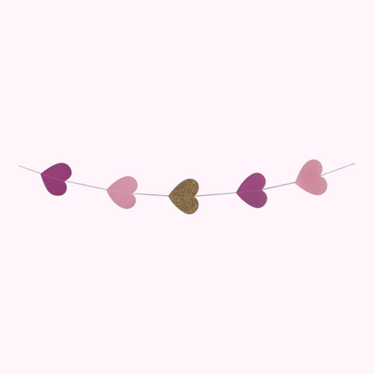 Rayher Papier Girlande Herzen, 5cm ø, pink/rose/gold Glitter, 2m