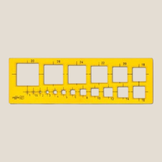 ARDA Schablone Quadrate 1–30 mm, Gelb-transparent