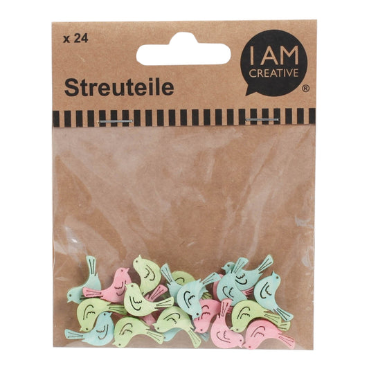 I AM Creative Streuteile Vogel pastell, 24 Stück, pastell-mix