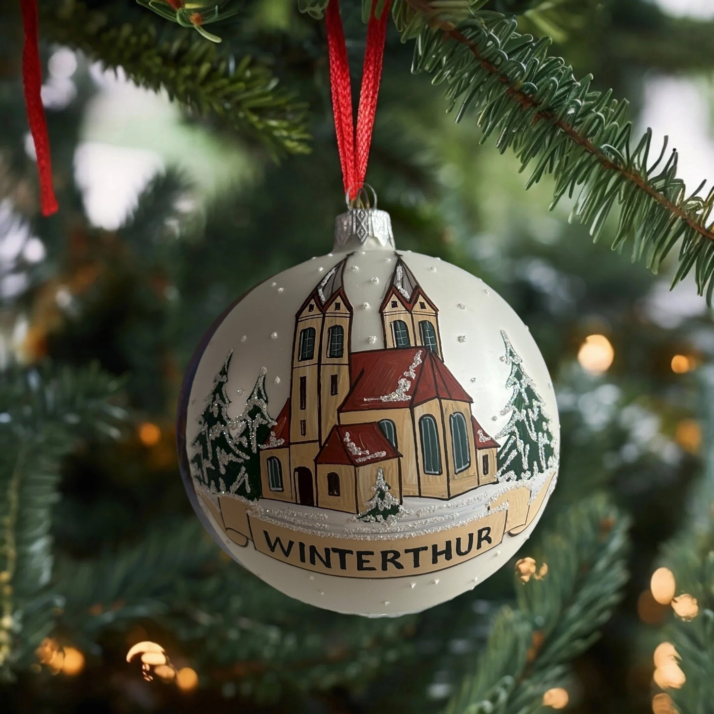 Weihnachtskugeln Winterthur Kirche Weiss