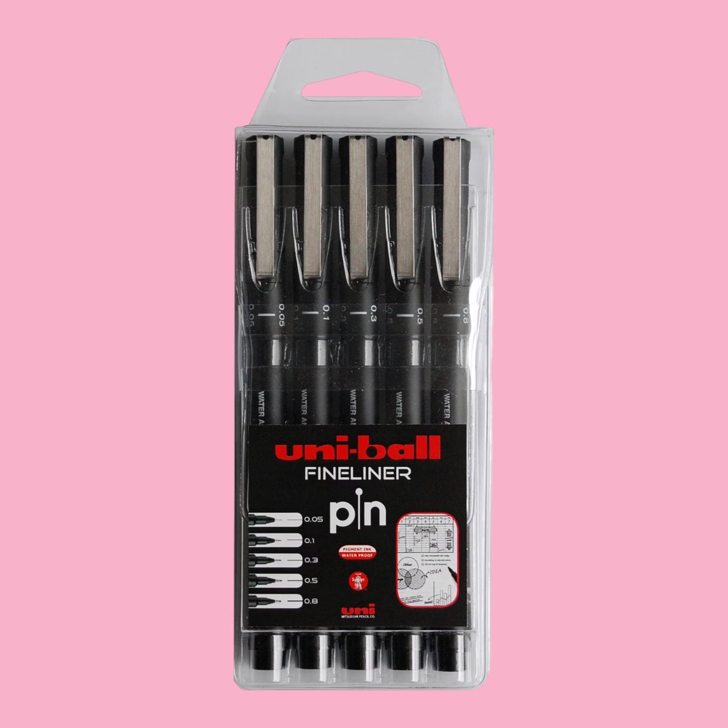 UNI-BALL fineliner pin 0.8/0.05 mm, pack of 5