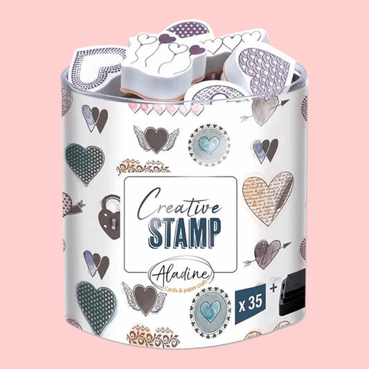 Aladine. Stamp set Hearts 35 pieces including ink pad