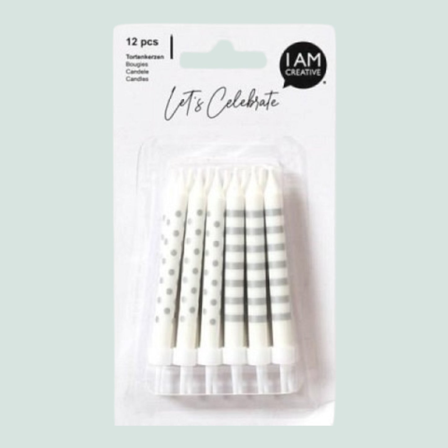 Cake Candles White / Silver, 12 pieces, 7 x 80mm