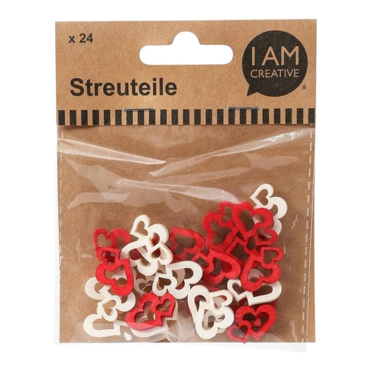 I AM Creative Streuteile Doppelherz rot / weiss, 12 Stk.