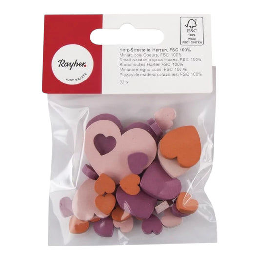 Rayher Holz-Streuteile Herzen FSC 100%, 33 Stück, ca. 1–3,5 × 1–3 cm