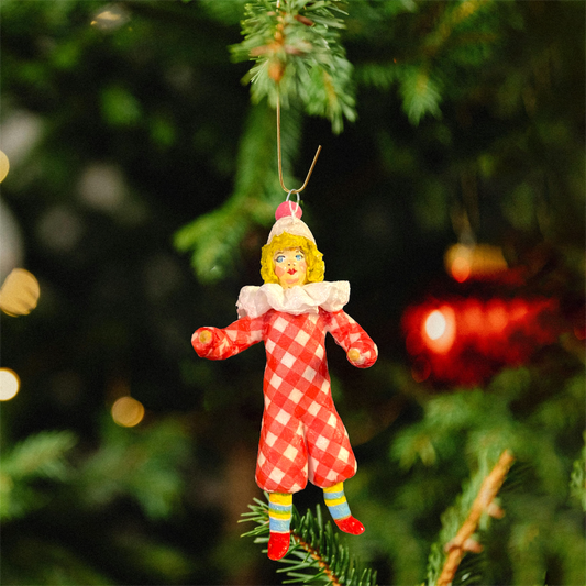 Weihnachtspuppe Clown im karierten Kostüm