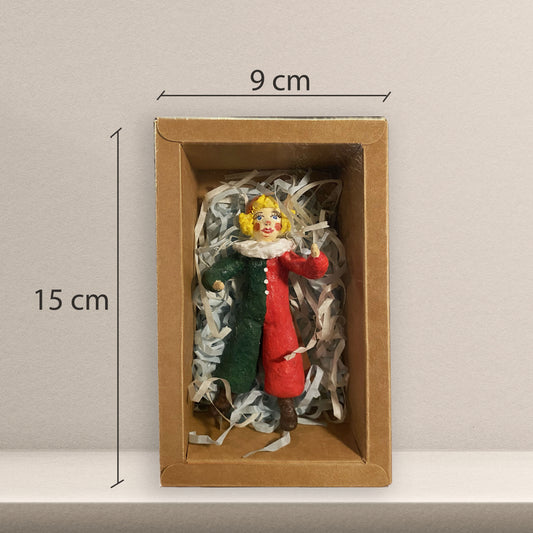 Weihnachtspuppe Harlekin im grün-roten Kostüm