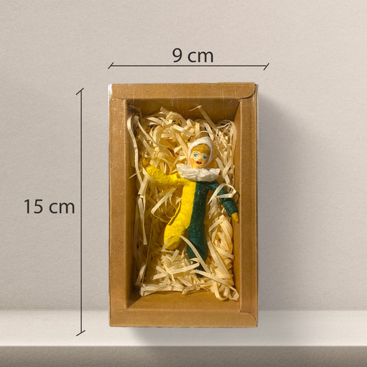 Weihnachtspuppe Clown im gelb-grünen Kostüm