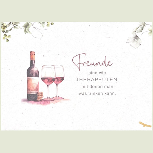 Postkarte „Freunde sind wie Therapeuten – nur mit Prosecco“