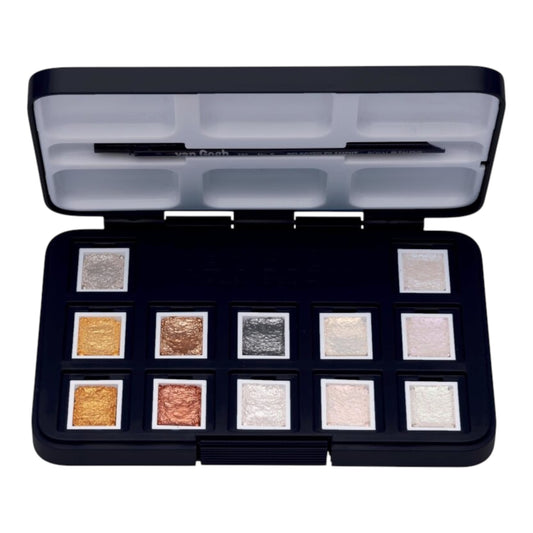 Van Gogh Watercolor Pocket Box Metallic & Interference 12-pan, brush