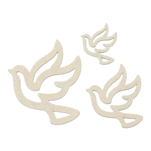 Glorex Holzstreuteile Tauben, 24 Stück, weiß, ca. 2–4 cm