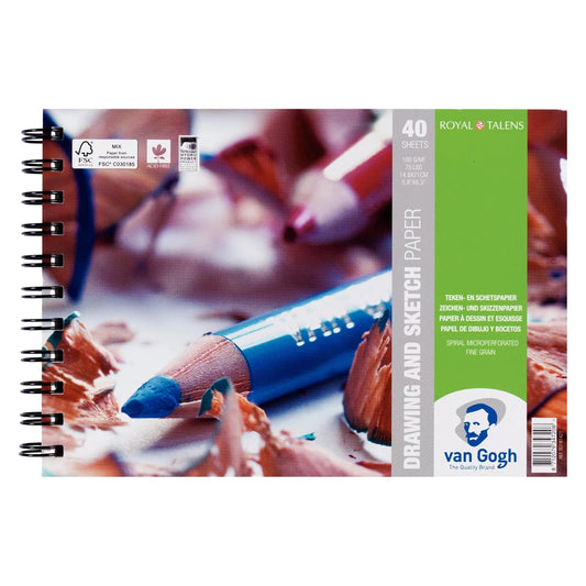 Van Gogh Spiral Bound Pad for Drawings and Sketches 40 Sheets 160 g / 75 lb Size 21 x 14.8 cm (A5) / 5.8" x 8.3"