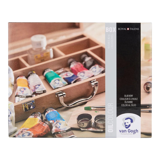Van Gogh Oil Paint Wooden Box Set Basic with 10 Colors in 40 ml Tubes + Accessories