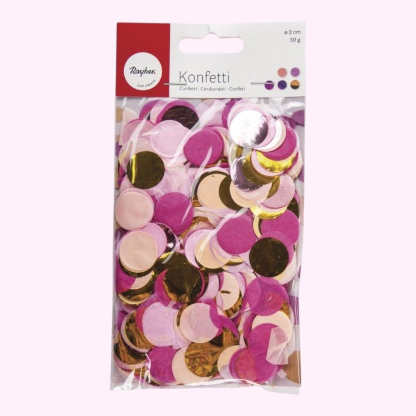 Rayher confetti, 2cm ø pink, gold, pink, 30g