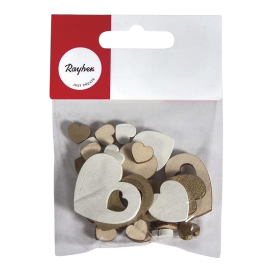 Rayher Holz-Streuteile Herzen FSC 100%, 33 Stück, ca. 1–3,5 × 1–3 cm