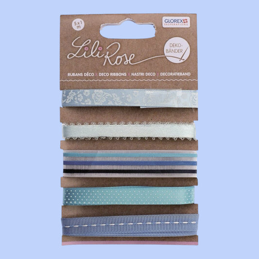 Glorex Deko-Bänder auf Karte 5x100cm Blau -Töne