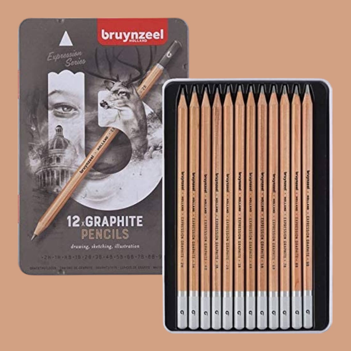 Bruynzeel Expression Graphite Pencils 12-piece in metal case
