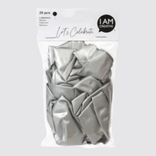 I Am Creative Balloons, Silver metallic 20 pieces