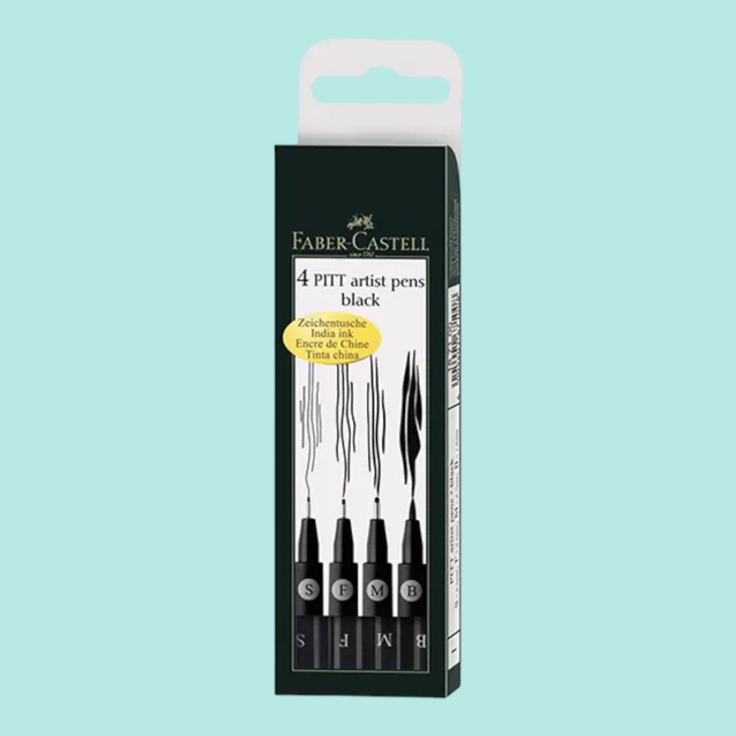 Faber Castell Pitt Artist Pen Ink Pens, Black Set, 4-pack
