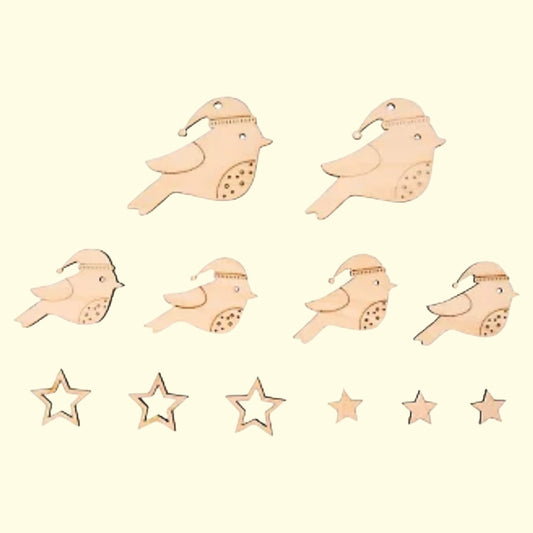 Rayher Holz Deko – Vögel & Sterne, FSC Mix Credit, 12 Stück