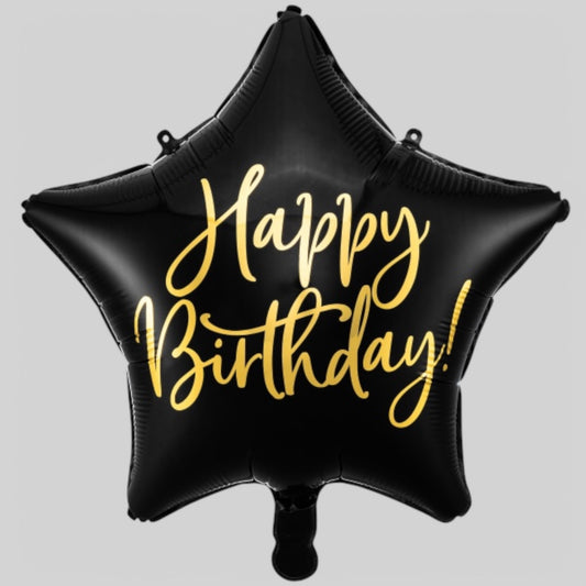 Foil Balloon Star Happy Birthday black 40cm
